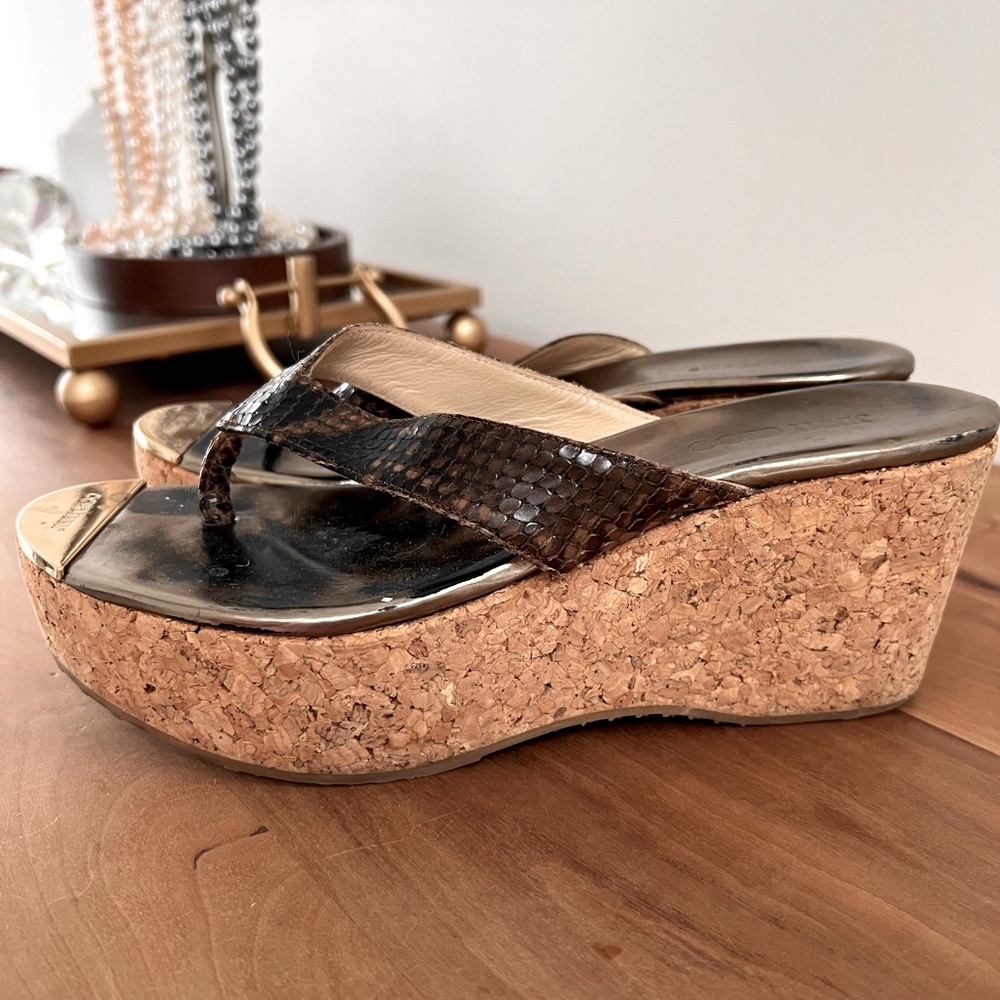 Jimmy Choo Platform Wedge Cork Thong Sandal Sz 37